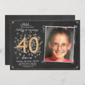 サプライズ40歳の誕生日招待状 黒板 ヴィンテージ 招待状 (正面/裏面)