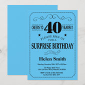 サプライズ40歳の誕生日招待状Black and Blue 招待状 (正面/裏面)