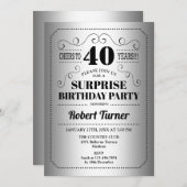 サプライズ40歳の誕生日 - シルバー ブラック 招待状 (正面/裏面)