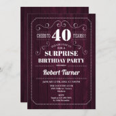 サプライズ40歳の誕生日 - バーガンディウッドパターン 招待状 (正面/裏面)