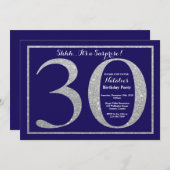 サプライズ40歳誕生日ネイビーブルーシルバーグリッター 招待状 (正面/裏面)