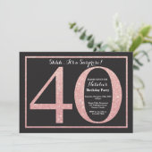 サプライズ40歳誕生日バラピンク金ゴールドグリッター 招待状 (スタンド正面)