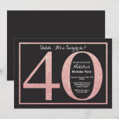 サプライズ40歳誕生日バラピンク金ゴールドグリッター 招待状 (正面/裏面)