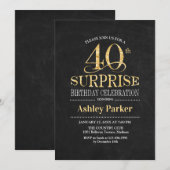 サプライズ40歳誕生日パーティー - ゴールド ブラック 招待状 (正面/裏面)