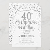 サプライズ40歳誕生日パーティー - シルバー＆ホワイト 招待状 (正面/裏面)
