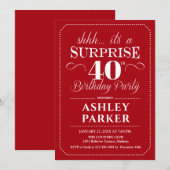 サプライズ40歳誕生日パーティー - 赤白 招待状 (正面/裏面)