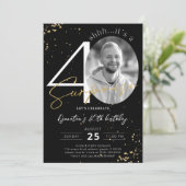 サプライズ40歳誕生日ブラックゴールド写真招待状 招待状 (スタンド正面)