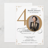 サプライズ40歳誕生日ホワイトゴールドエレガントカスタム 招待状 (正面/裏面)