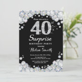 サプライズ40歳誕生日招待状シルバーダイヤモンド 招待状 (スタンド正面)