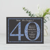 サプライズ40歳誕生日招待状ブルーグリッター 招待状 (スタンド正面)