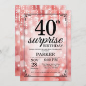 サプライズ40歳誕生日招待状レッドグリッター 招待状 (正面/裏面)