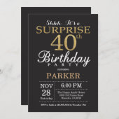 サプライズ40歳誕生日招待状金ゴールドグリッター 招待状 (正面/裏面)