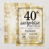 サプライズ40歳誕生日招待状金ゴールドグリッター 招待状 (正面/裏面)