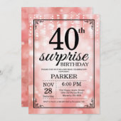 サプライズ40歳誕生日招待状 ピンクグリッター 招待状 (正面/裏面)