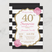 サプライズ40歳誕生日招待状 ピンク ブラック ゴールド 招待状 (正面/裏面)