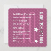 サプライズ40歳誕生日濃いピンク水玉模様V04D 招待状 (正面)