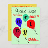 サプライズ40歳誕生日風船 招待状 (正面/裏面)