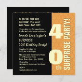 サプライズ40歳誕生日 ゴールドとブラック W577 招待状 (正面/裏面)