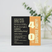 サプライズ40歳誕生日 ゴールドとブラック W577 招待状 (スタンド正面)