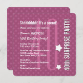 サプライズ40歳誕生日 ダークピンク 水玉模様 V04D 招待状 (正面/裏面)