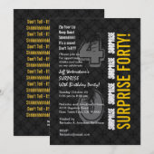 サプライズ40歳 現代風 バースデー ブラック&ゴールド V001 招待状 (正面/裏面)