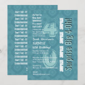 サプライズ40歳 現代風 誕生日 青と白 V15 招待状 (正面/裏面)