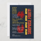 サプライズ40番目の誕生日の赤いモダン金ゴールドブルー 招待状 (正面)