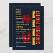 サプライズ40番目の誕生日の赤いモダン金ゴールドブルー 招待状 (正面/裏面)