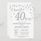 サプライズ40thバースデーシルバーグリッターダイヤモンド 招待状 (正面/裏面)