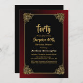 サプライズ40thバースデーディナーブラックレッド金ゴールド 招待状 (正面/裏面)