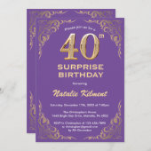 サプライズ40thバースデーパープルと金ゴールドグリッター 招待状 (正面/裏面)
