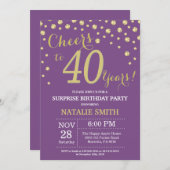サプライズ40thバースデーパープルと金ゴールドダイヤモンド 招待状 (正面/裏面)