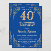 サプライズ40thバースデーブルーと金ゴールドグリッター 招待状 (正面/裏面)