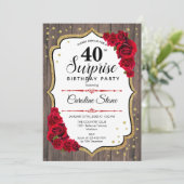 サプライズ40thバースデー素朴- Wood Red Roses 招待状 (スタンド正面)