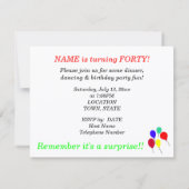サプライズ40th誕生日バルーンパーティの招待状 招待状 (裏面)