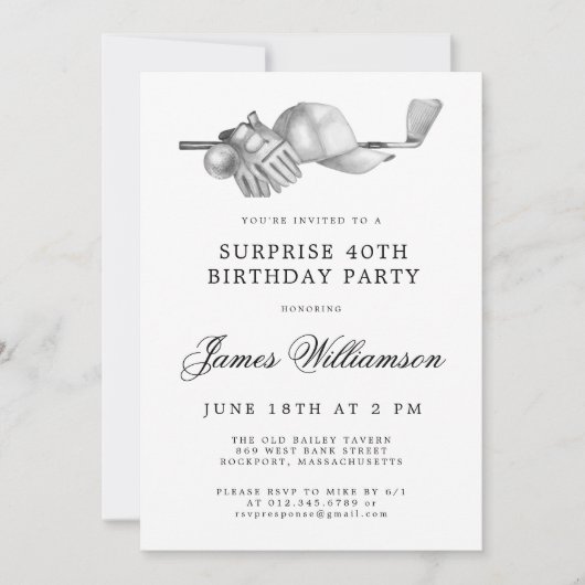 サプライズ40th誕生日パーティーゴルフテーマ 招待状 (正面)