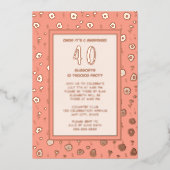 サプライズ40th誕生日パーティーフローラエレガントサンゴ 箔招待状 (正面)
