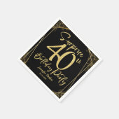 サプライズ40th誕生日パーティーブラック&金ゴールドグリッター スタンダードカクテルナプキン (角)