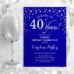 サプライズ40th誕生日パーティー王室の- Blue Silver 招待状<br><div class="desc">サプライズ40th誕生日パーティの招待状。青エレガントと王室のグリッター銀のフェイクデザイン。スクリプトフォントとダイヤモンド紙吹雪の機能。応援40年！メッセージもしの詳細なカスタマイズが必要。</div>