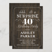 サプライズ40th誕生日パーティー素朴- Wood 招待状 (正面/裏面)