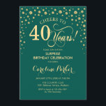 サプライズ40th誕生日パーティー – エメラルドグリーン金ゴールド 招待状<br><div class="desc">サプライズ40th誕生日パーティの招待状。エメラルドエレガントグリーンとグリッター金ゴールドのフェイクデザイン。スクリプトフォントとダイヤモンド紙吹雪の機能。応援40年！メッセージもしの詳細なカスタマイズが必要。</div>