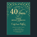 サプライズ40th誕生日パーティー – エメラルドグリーン金ゴールド 招待状<br><div class="desc">サプライズ40th誕生日パーティの招待状。エメラルドエレガントグリーンとグリッター金ゴールドのフェイクデザイン。スクリプトフォントとダイヤモンド紙吹雪の機能。応援40年！メッセージもしの詳細なカスタマイズが必要。</div>