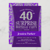 サプライズ40th誕生日パーティー – シルバーパープル 招待状 (正面/裏面)