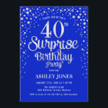 サプライズ40th誕生日パーティー – シルバー王室の&ブルー 招待状<br><div class="desc">サプライズ40th誕生日パーティの招待状。青エレガントと王室のグリッター銀のフェイクデザイン。スクリプトスタイリッシュのフォントと紙吹雪の機能。メッセージもしメッセージはカスタム年齢。</div>