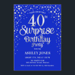 サプライズ40th誕生日パーティー – シルバー王室の&ブルー 招待状<br><div class="desc">サプライズ40th誕生日パーティの招待状。青エレガントと王室のグリッター銀のフェイクデザイン。スクリプトスタイリッシュのフォントと紙吹雪の機能。メッセージもしメッセージはカスタム年齢。</div>