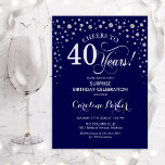 サプライズ40th誕生日パーティー – ネイビーシルバー 招待状<br><div class="desc">サプライズ40th誕生日パーティの招待状。ネイビーエレガントブルーとグリッターシルバーのフェイクデザイン。スクリプトフォントとダイヤモンド紙吹雪の機能。応援40年！メッセージもしの詳細なカスタマイズが必要。</div>