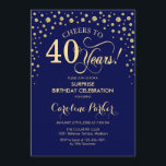サプライズ40th誕生日パーティー – ネイビーブルー金ゴールド 招待状<br><div class="desc">サプライズ40th誕生日パーティの招待状。ネイビーエレガントブルーとグリッター金ゴールドのフェイクデザイン。スクリプトフォントとダイヤモンド紙吹雪の機能。応援40年！メッセージもしの詳細なカスタマイズが必要。</div>