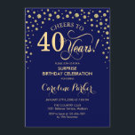 サプライズ40th誕生日パーティー – ネイビーブルー金ゴールド 招待状<br><div class="desc">サプライズ40th誕生日パーティの招待状。ネイビーエレガントブルーとグリッター金ゴールドのフェイクデザイン。スクリプトフォントとダイヤモンド紙吹雪の機能。応援40年！メッセージもしの詳細なカスタマイズが必要。</div>