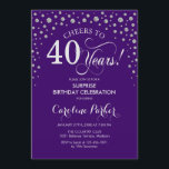 サプライズ40th誕生日パーティー – パープルシルバー 招待状<br><div class="desc">サプライズ40th誕生日パーティの招待状。紫エレガントとグリッター銀のフェイクデザイン。スクリプトフォントとダイヤモンド紙吹雪の機能。応援40年！メッセージもしの詳細なカスタマイズが必要。</div>