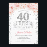 サプライズ40th誕生日パーティー – ホワイトシルバーピンク 招待状<br><div class="desc">サプライズ40th誕生日パーティの招待状。エレガントグリッター銀フェイク白とピンクのデザイン。特徴紙吹雪、スクリプトフォントと水色赤面ピンクの花。メッセージもしの詳細なカスタマイズが必要。</div>